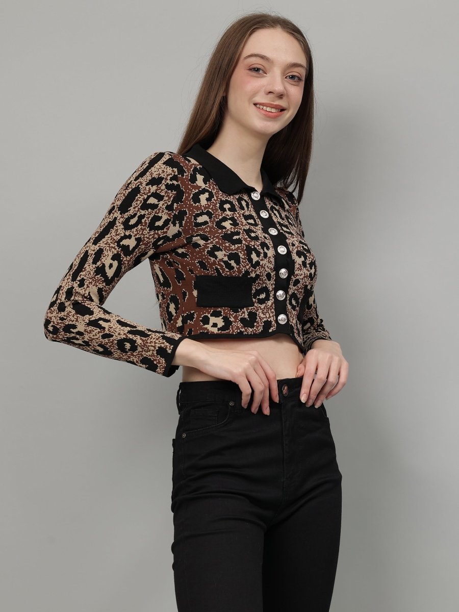 Gaiia Animal Print Woolen Cardigan - GAIIA